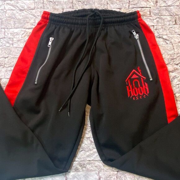 Hood Exec Luxury Streetwear Red & Black Joggers Size Small - Picture 2 of 6